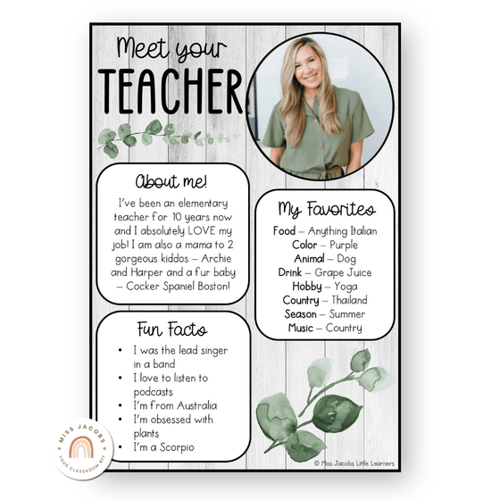 Meet the Teacher Templates - Modern Botanical Decor - Miss Jacobs Little Learners
