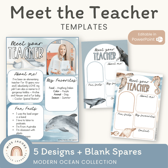 Meet the Teacher Templates - Modern Ocean Classroom Decor