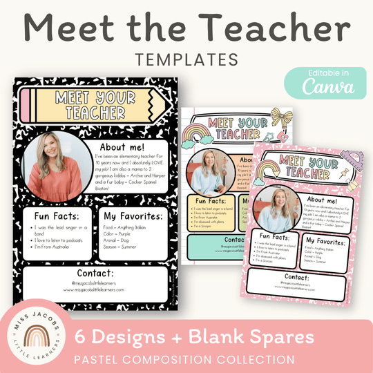 Meet The Teacher Templates - Pastel Composition Notebook Classroom Decor