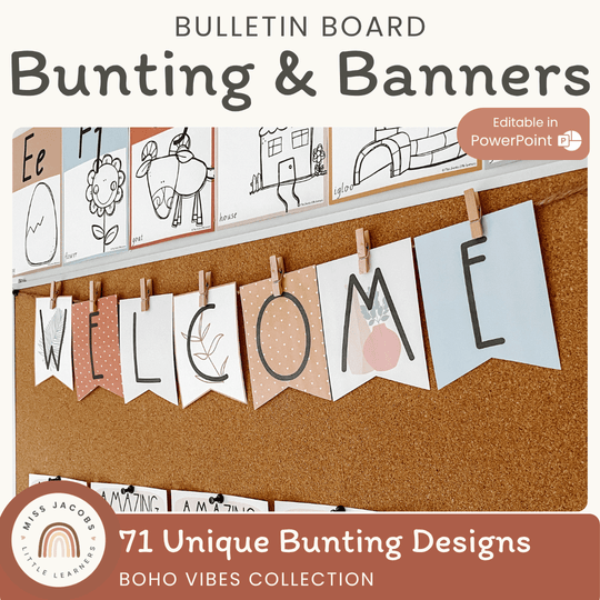 Modern Boho Vibes Editable Bulletin Board Banners | Neutral Toned Bunting