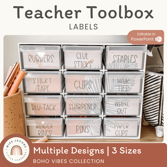 Modern Boho Vibes Teacher Toolbox Labels | Editable