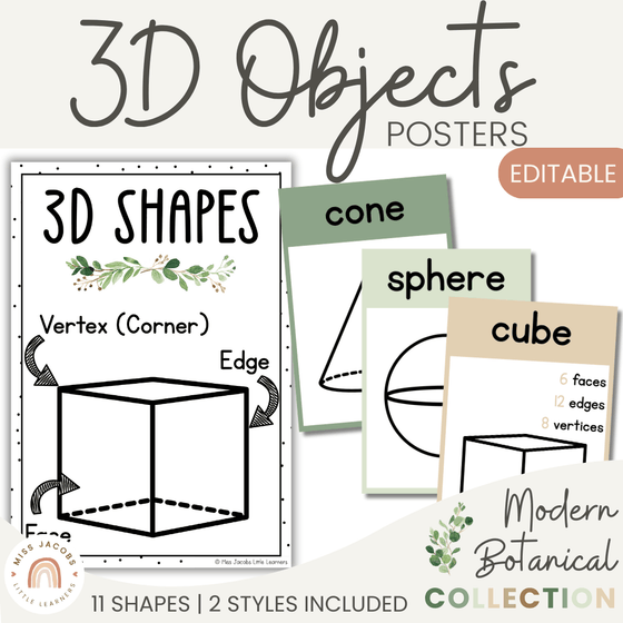 Modern Botanical 3D Object Shape Posters - Miss Jacobs Little Learners