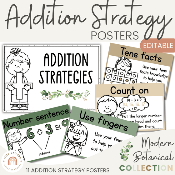 Modern Botanical Addition Strategies Posters - Miss Jacobs Little Learners