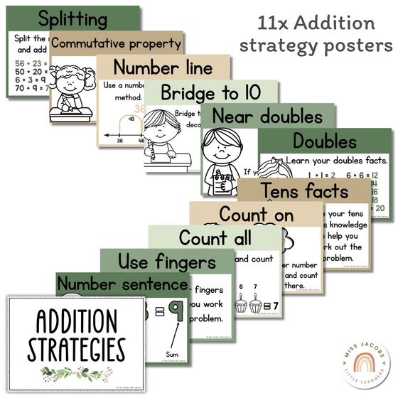 Modern Botanical Addition Strategies Posters - Miss Jacobs Little Learners