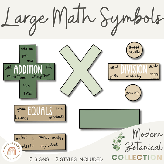 Large Math Symbols - Modern Botanical Classroom Decor