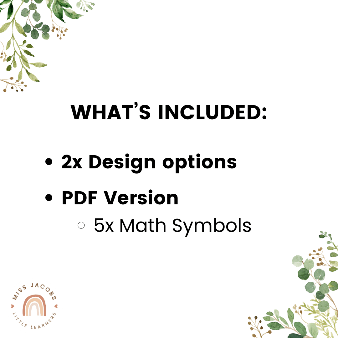 Large Math Symbols - Modern Botanical Classroom Theme - Miss Jacobs