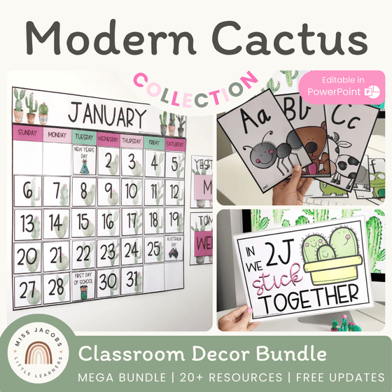 Modern Cactus Classroom Decor Bundle - Miss Jacobs Little Learners