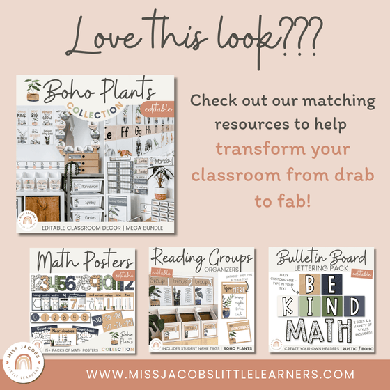Modern Growth Mindset Display | Boho Plants Calm Classroom Decor | Editable Boho Vintage Retro Decor - Miss Jacobs Little Learners