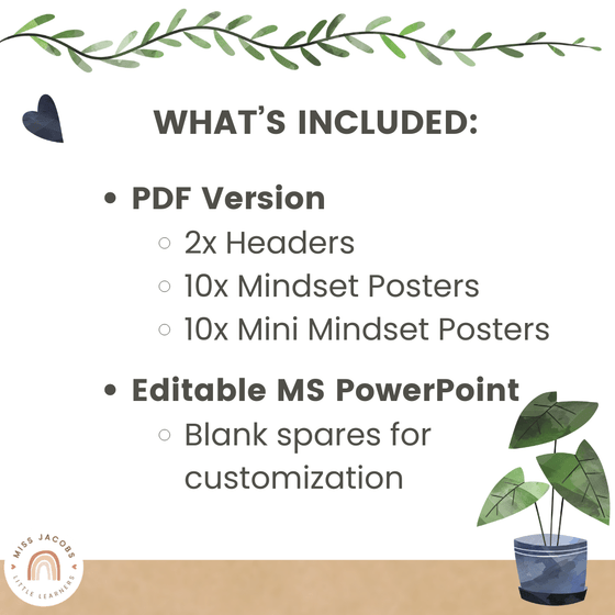 Modern Growth Mindset Display | Boho Plants Calm Classroom Decor | Editable Boho Vintage Retro Decor - Miss Jacobs Little Learners