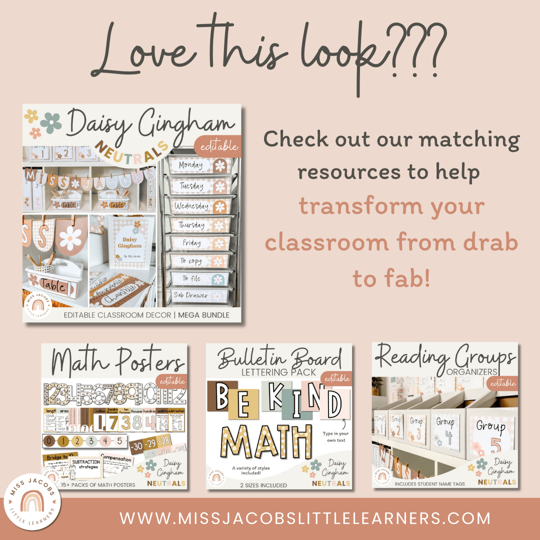 Growth Mindset Posters - Daisy Gingham Neutrals Decor