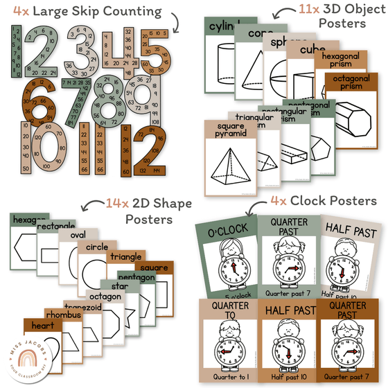 Modern Jungle Earthy Math Posters Bundle - Miss Jacobs Little Learners