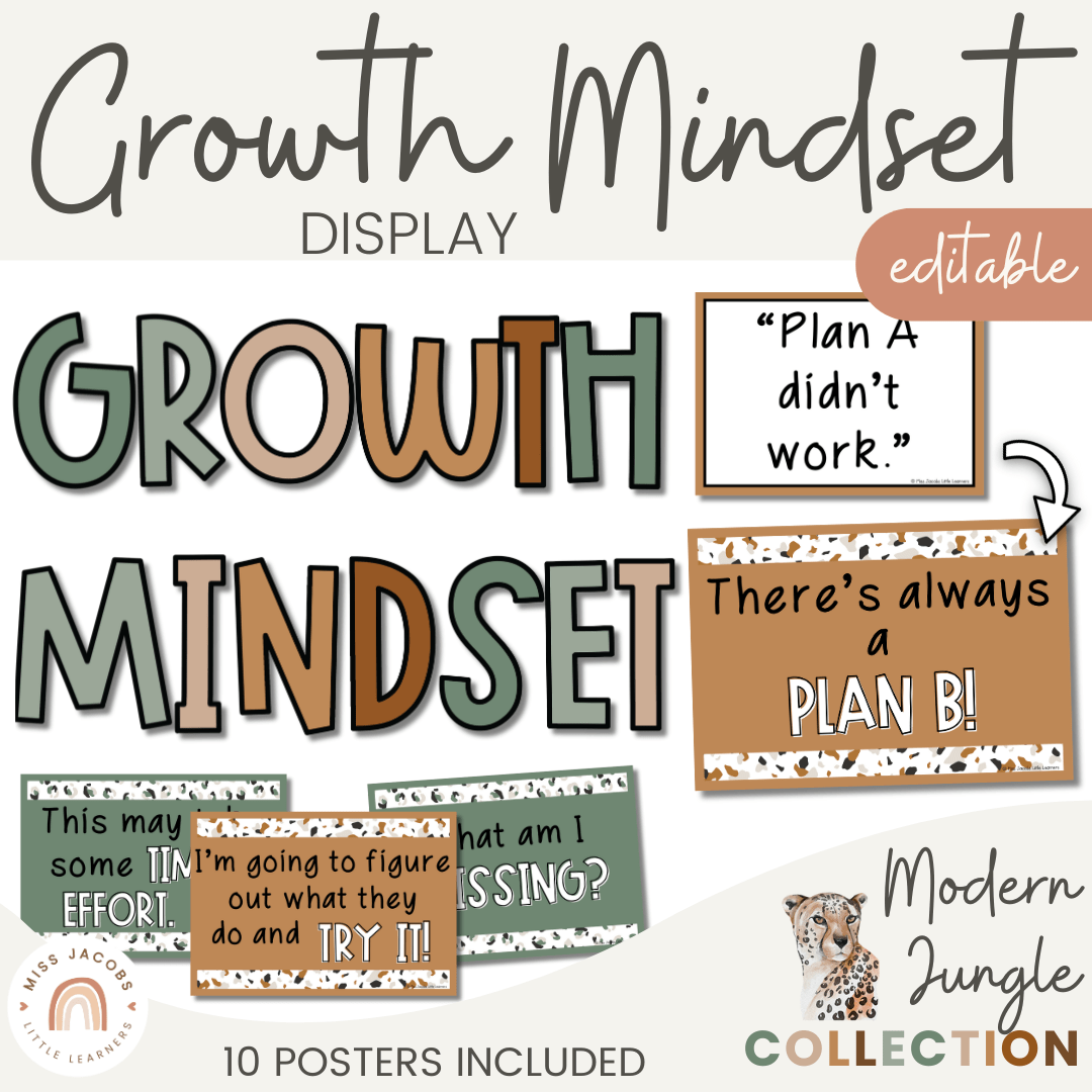 Modern Jungle Growth Mindset Display | Neutral Animal Print Classroom ...