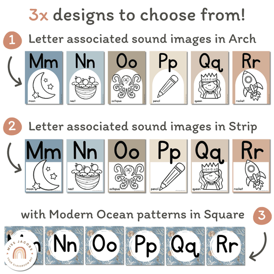 Modern Ocean Alphabet Posters Bundle with ASL & Auslan Alphabet - Miss Jacobs Little Learners