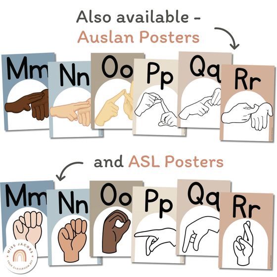 Modern Ocean Alphabet Posters Bundle with ASL & Auslan Alphabet - Miss Jacobs Little Learners