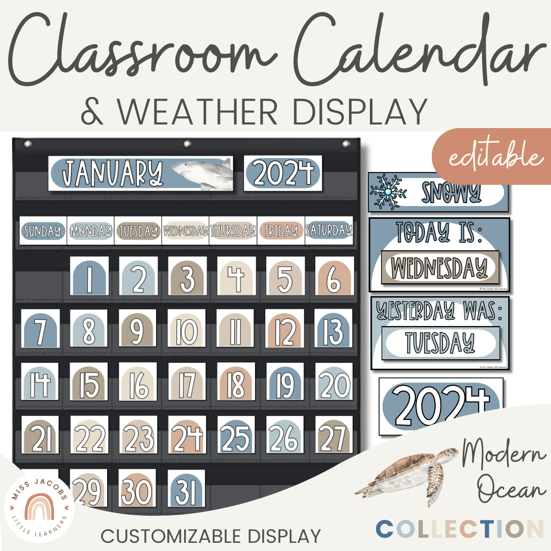 Modern Ocean Classroom Calendar & Weather Pocket Chart Display - Miss Jacobs Little Learners modern-ocean-classroom-calendar-weather-pocket-chart-display-miss-jacobs-little-learners