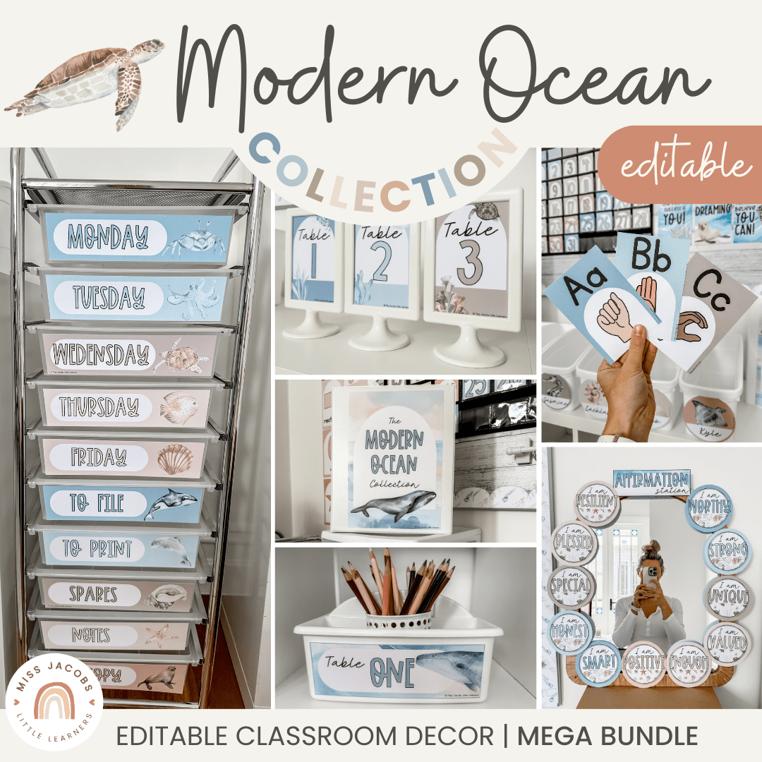  Modern Ocean Classroom Decor Bundle - Miss Jacobs Little Learners