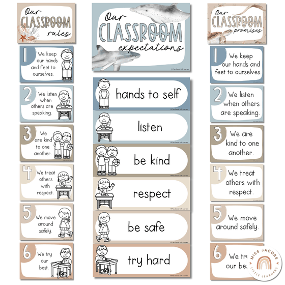 Modern Ocean Classroom Rules Posters for Classroom Management - Miss Jacobs Little Learners