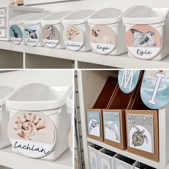 Modern Ocean Classroom Supply Labels & Student Name Tags - Miss Jacobs Little Learners