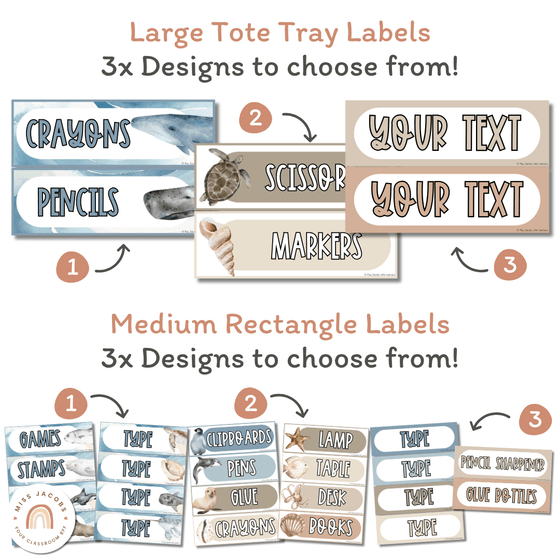 Modern Ocean Classroom Supply Labels & Student Name Tags - Miss Jacobs Little Learners