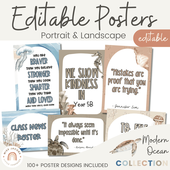 Modern Ocean Editable Classroom Posters - Miss Jacobs Little Learners