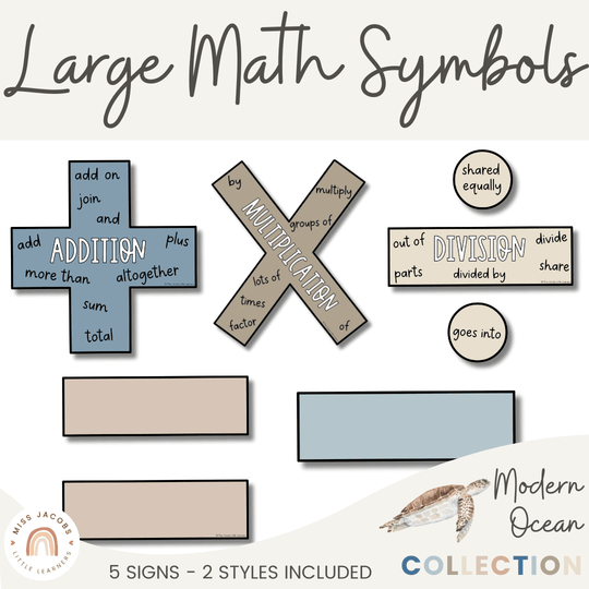 Large Math Symbols - Modern Ocean Classroom Decor