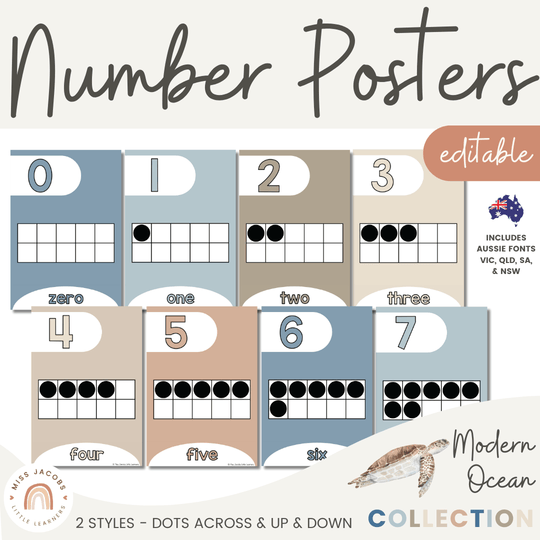 Number Posters with Ten Frames - Modern Ocean Decor