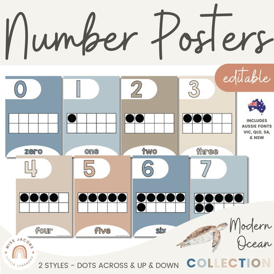 Modern Ocean Number Posters with Ten Frames - Miss Jacobs Little Learners