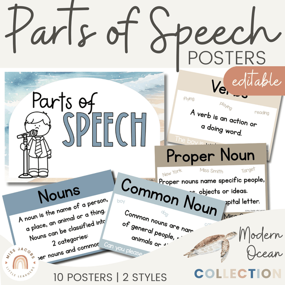 Modern Ocean Parts of Speech Posters - Miss Jacobs Little Learners