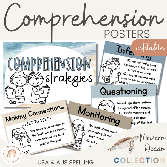 Modern Ocean Reading Comprehension Strategies Posters - Miss Jacobs Little Learners