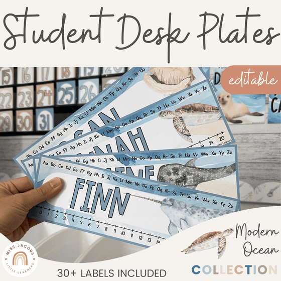 Modern Ocean Student Desk Plates and Supply Labels - Miss Jacobs Little Learners