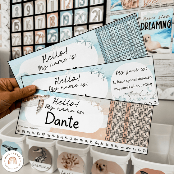 Modern Ocean Student Name Tags and Goals Desk Plates - Miss Jacobs Little Learners