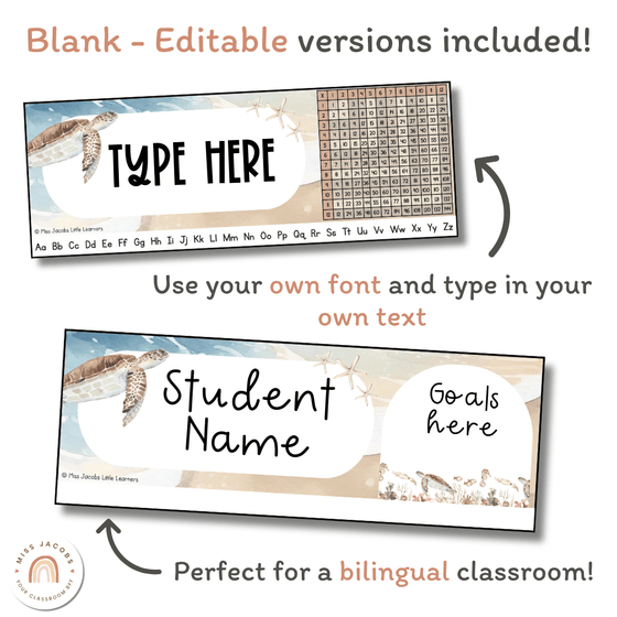 Modern Ocean Student Name Tags and Goals Desk Plates - Miss Jacobs Little Learners