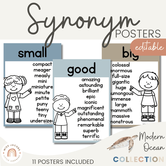 Modern Ocean Synonym Posters - Miss Jacobs Little Learners