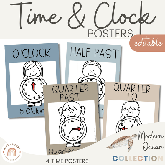 Modern Ocean Time and Clock Posters - Miss Jacobs Little Learners