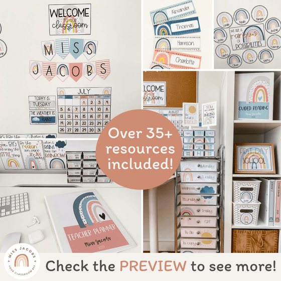 Modern Rainbow Classroom Decor Bundle | Calm Colors | EDITABLE - Miss Jacobs Little Learners