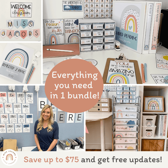 Modern Rainbow Classroom Decor Bundle | Calm Colors | EDITABLE - Miss Jacobs Little Learners