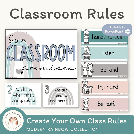 Modern Rainbow Classroom Rules Posters