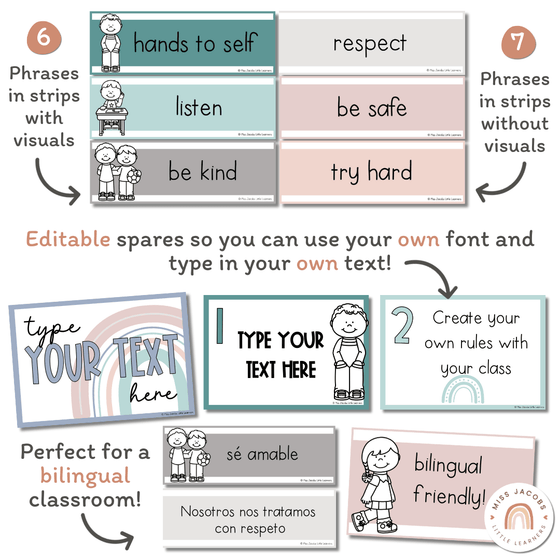 Modern Rainbow Classroom Rules Posters - Miss Jacobs Little Learners