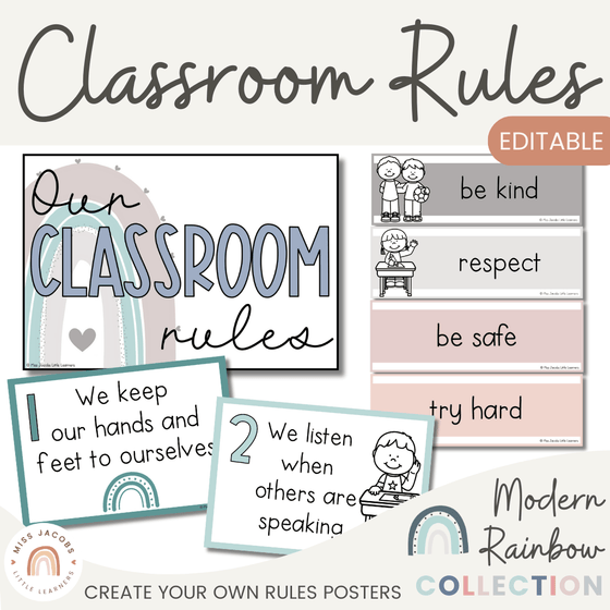 Modern Rainbow Classroom Rules Posters - Miss Jacobs Little Learners