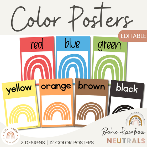 Modern Rainbow Color Posters | Boho Classroom Decor | Editable - Miss Jacobs Little Learners