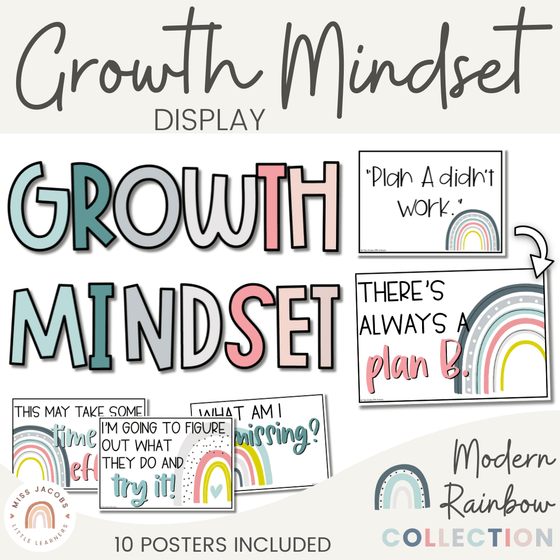 MODERN RAINBOW Growth Mindset Display | Calm Colors Classroom Decor - Miss Jacobs Little Learners