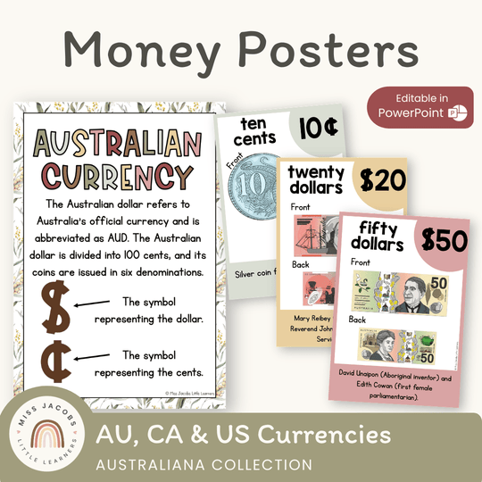 Money Posters - Australiana Theme Classroom Decor