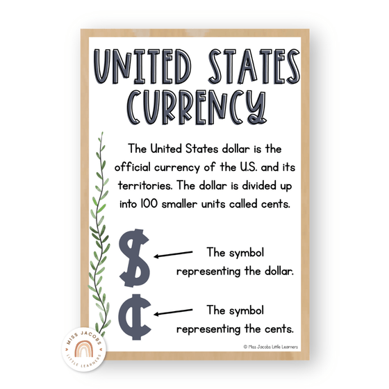 Money Posters - Boho Plants Theme Classroom Decor - Miss Jacobs Little Learners