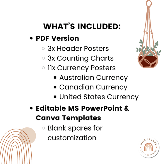 Money Posters - Boho Vibes Theme Classroom Decor - Miss Jacobs Little Learners