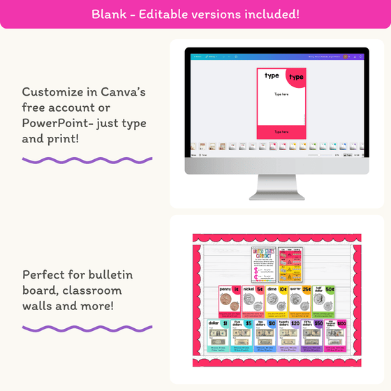 Money Posters - Bright Theme Classroom Decor - Miss Jacobs Little Learners