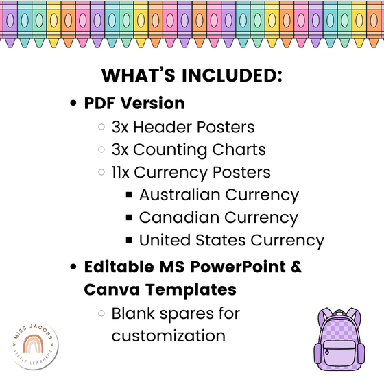 Money Posters - Cutesy Theme Classroom Decor - Miss Jacobs Little Learners