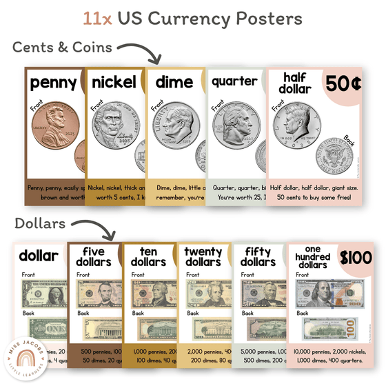 Money Posters - Daisy Gingham Neutrals Classroom Decor - Miss Jacobs Little Learners