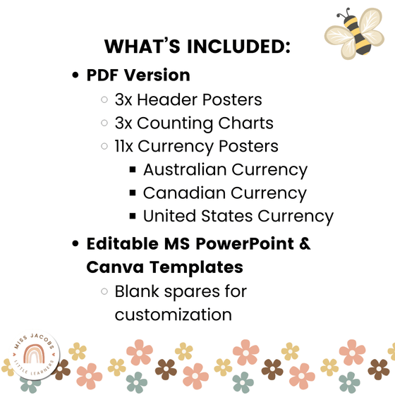 Money Posters - Daisy Gingham Neutrals Classroom Decor - Miss Jacobs Little Learners