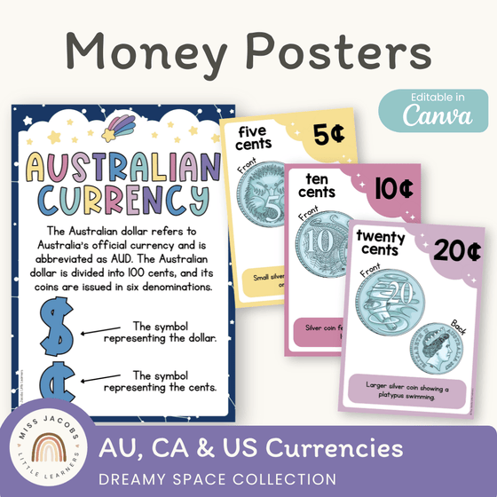 Money Posters - Dreamy Space Theme Classroom Decor - Miss Jacobs Little Learners