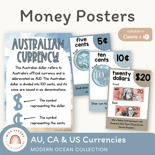 Money Posters - Modern Ocean Theme Classroom Decor